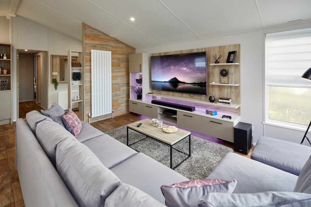 Luxury Lodge in Brean with huge 76 inch Smart TV and media wall
